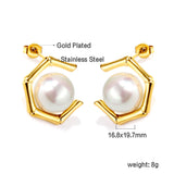 Pendientes Pentagonales + Perlas Blancas Oro 18k