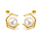 Pendientes Pentagonales + Perlas Blancas Oro 18k