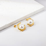 Pentagonal + White Pearl Earrings 18k Gold