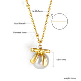 Bow + white pearl pendant necklace 40+5cm