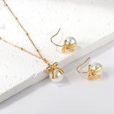 Bow + white pearl pendant necklace 40+5cm