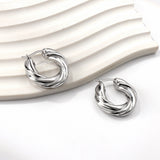 Stainless Steel 18K Gold/Steal -plated Round Twist Earrings For Women