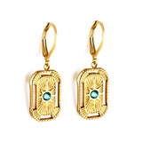 Rectangular stud earrings with blue CZ 18k gold