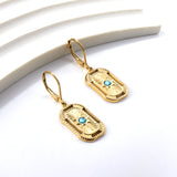 Rectangular stud earrings with blue CZ 18k gold