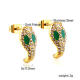 Snake with white diamonds + green diamonds earrings in 18k gold