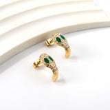 Snake with white diamonds + green diamonds earrings in 18k gold