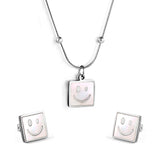 Square White Shell with Smiley Face Set Steel/Gold