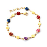 7 mixed color gold sand stones + 6 peach blossom accessories pendant bracelet 17+3cm