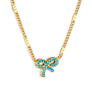 Kong Blue Bow Pendant Necklace 40+5cm Gold Color