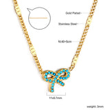 Kong Blue Bow Pendant Necklace 40+5cm Gold Color