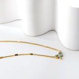 Kong Blue Bow Pendant Necklace 40+5cm Gold Color