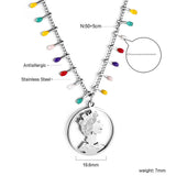 Mixed Color Teardrop Chain + Circle Woman Pendant Necklace 50+5cm