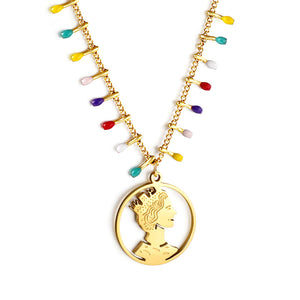 Mixed Color Teardrop Chain + Circle Woman Pendant Necklace 50+5cm