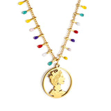 Mixed Color Teardrop Chain + Circle Woman Pendant Necklace 50+5cm