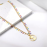 Mixed Color Teardrop Chain + Circle Woman Pendant Necklace 50+5cm