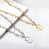 Mixed Color Teardrop Chain + Circle Woman Pendant Necklace 50+5cm