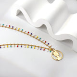 Mixed Color Teardrop Chain + Circle Woman Pendant Necklace 50+5cm