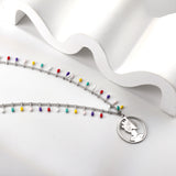 Mixed Color Teardrop Chain + Circle Woman Pendant Necklace 50+5cm