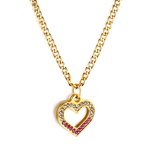 Heart Ring with Mixed Color Diamond Pendant Necklace 44+5cm