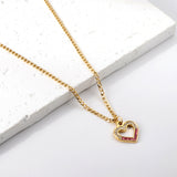 Heart Ring with Mixed Color Diamond Pendant Necklace 44+5cm