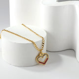 Heart Ring with Mixed Color Diamond Pendant Necklace 44+5cm