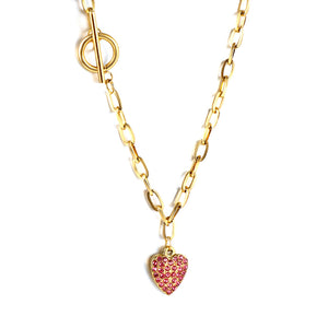 Heart with Rose Diamonds Pendant Necklace 45cm Gold