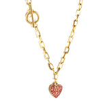 Heart with Rose Diamonds Pendant Necklace 45cm Gold