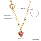 Heart with Rose Diamonds Pendant Necklace 45cm Gold