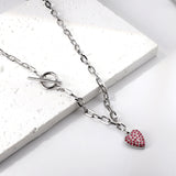 Heart with Rose Diamonds Pendant Necklace 45cm Gold