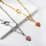 Heart with Rose Diamonds Pendant Necklace 45cm Gold