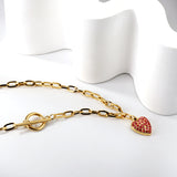 Heart with Rose Diamonds Pendant Necklace 45cm Gold