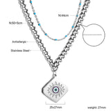 Square with Mixed Color Eye Pendant + Blue Bead Matching Chain Double Chain 50+44+5cm