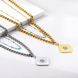 Square with Mixed Color Eye Pendant + Blue Bead Matching Chain Double Chain 50+44+5cm