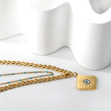 Square with Mixed Color Eye Pendant + Blue Bead Matching Chain Double Chain 50+44+5cm