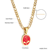 Oval Red Oil Drip with Rose Pendant Necklace 46+5cm Gold