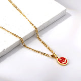 Oval Red Oil Drip with Rose Pendant Necklace 46+5cm Gold