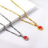 Oval Red Oil Drip with Rose Pendant Necklace 46+5cm Gold