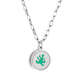 Round White Shell with Green Leaf Pendant Necklace 45+5cm