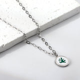 Round White Shell with Green Leaf Pendant Necklace 45+5cm