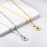 Round White Shell with Green Leaf Pendant Necklace 45+5cm