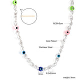 Alien White Pearl + Mixed Color Cat's Eye Necklace 39+5cm Golden