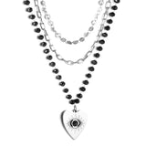 Heart with Black Eye Bead Pendant Black Bead Chain + Matching Chain + Matching Chain Triple Chain 52+44+38+5cm