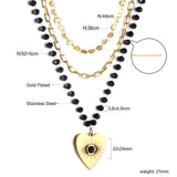 Heart with Black Eye Bead Pendant Black Bead Chain + Matching Chain + Matching Chain Triple Chain 52+44+38+5cm