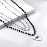 Heart with Black Eye Bead Pendant Black Bead Chain + Matching Chain + Matching Chain Triple Chain 52+44+38+5cm