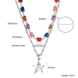 Star with White Oil Drops Star Pendant Black Bead Chain + Mixed Color Butterfly Shaped Double Chain 48+38+5cm