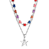 Star with White Oil Drops Star Pendant Black Bead Chain + Mixed Color Butterfly Shaped Double Chain 48+38+5cm