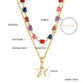 Star with White Oil Drops Star Pendant Black Bead Chain + Mixed Color Butterfly Shaped Double Chain 48+38+5cm