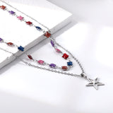 Star with White Oil Drops Star Pendant Black Bead Chain + Mixed Color Butterfly Shaped Double Chain 48+38+5cm