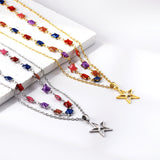 Star with White Oil Drops Star Pendant Black Bead Chain + Mixed Color Butterfly Shaped Double Chain 48+38+5cm