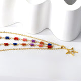 Star with White Oil Drops Star Pendant Black Bead Chain + Mixed Color Butterfly Shaped Double Chain 48+38+5cm